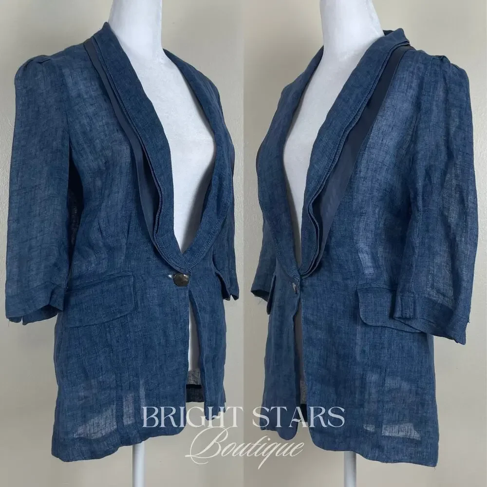 Rare Blue Linen Blazer Jacket ASO Serena Van Der Woodsen Gossip Girl Y2K - Picture 7 of 12